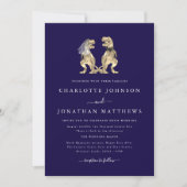 Dinosaur Theme Wedding Navy Blue QR Code Einladung (Vorderseite)