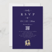 Dinosaur Theme Wedding Navy Blue QR Code Einladung (Rückseite)