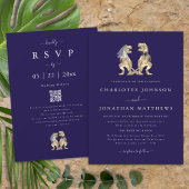 Dinosaur Theme Wedding Navy Blue QR Code Einladung