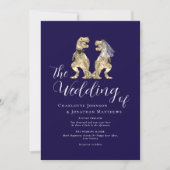 Dinosaur Theme Wedding Navy Blue White QR Code Einladung (Vorderseite)