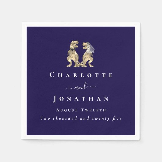 Dinosaur Theme Wedding Personalisiert Navy Blue Serviette (Vorderseite)