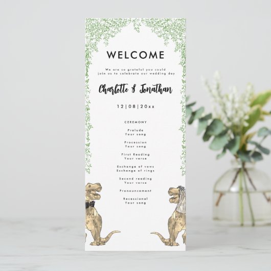 Dinosaur Theme Wedding Program Programm (Stehend Vorderseite)