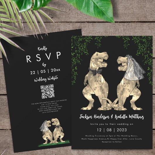 Dinosaur theme Wedding QR Code Einladung