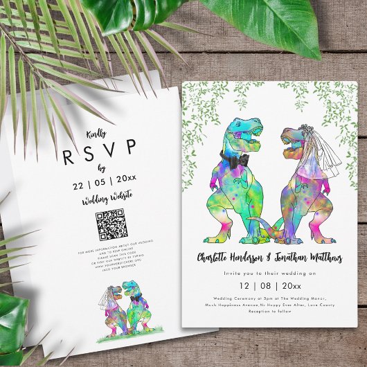 Dinosaur Theme Wedding QR Code Einladung