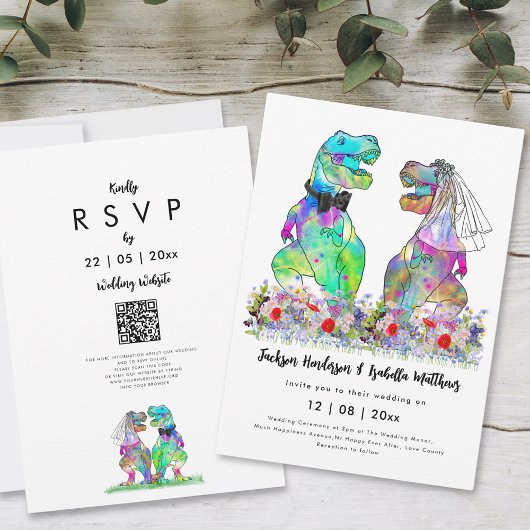 Dinosaur Theme Wedding QR Code Einladung