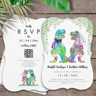 Dinosaur Theme Wedding QR Code Einladung