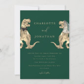 Dinosaur Theme Wedding QR-Code Green Einladung (Vorderseite)