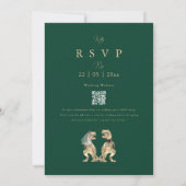 Dinosaur Theme Wedding QR-Code Green Einladung (Rückseite)