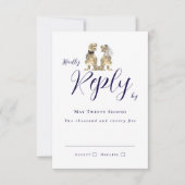 Dinosaur Theme Wedding Reply Navy Blue RSVP Karte (Vorderseite)