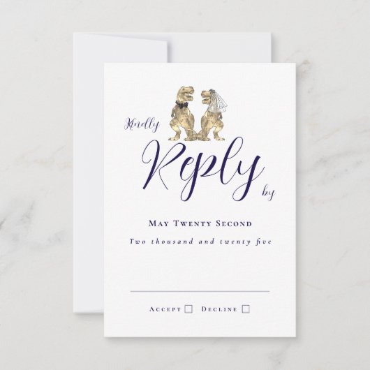 Dinosaur Theme Wedding Reply Navy Blue RSVP Karte (Vorderseite)