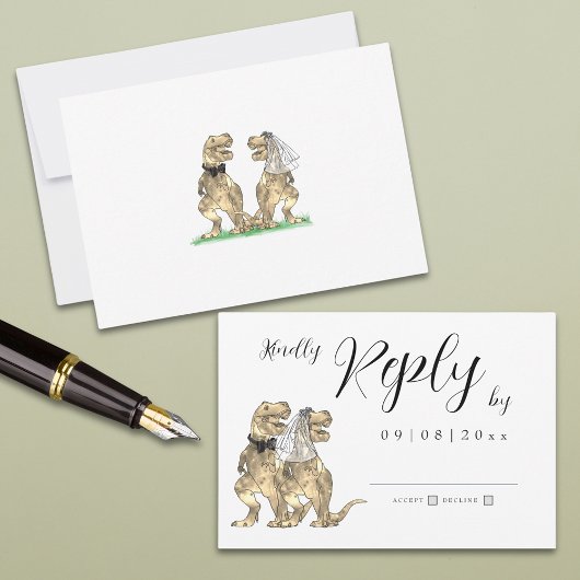 Dinosaur Theme Wedding Reply RSVP Card Karte