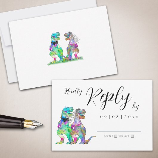 Dinosaur Theme Wedding Reply RSVP Card Karte