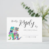Dinosaur Theme Wedding Reply RSVP Card Karte (Stehend Vorderseite)