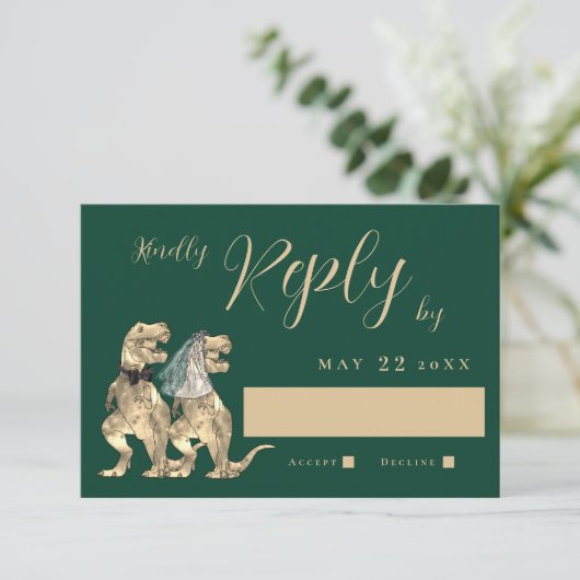 Dinosaur Theme Wedding Reply RSVP Karte (Stehend Vorderseite)