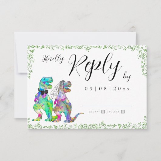 Dinosaur Theme Wedding Reply RSVP Karte (Vorderseite)