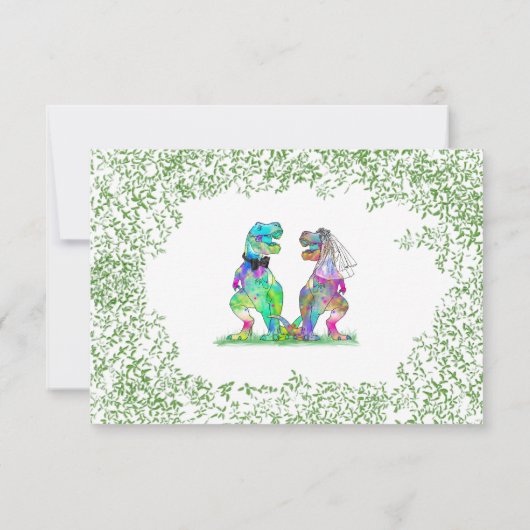 Dinosaur Theme Wedding Reply RSVP Karte (Rückseite)