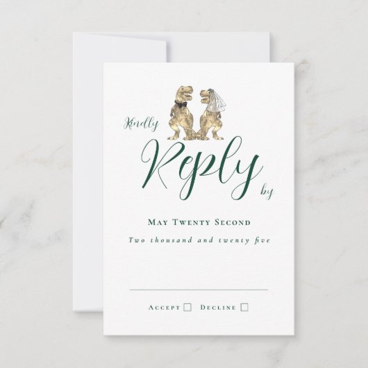 Dinosaur Theme Wedding Reply RSVP Karte (Vorderseite)