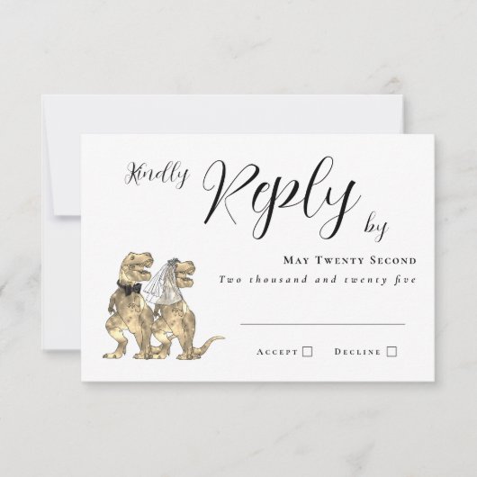 Dinosaur Theme Wedding Reply RSVP Karte (Vorderseite)