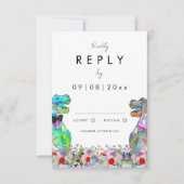 Dinosaur Theme Wedding Reply RSVP Karte (Vorderseite)