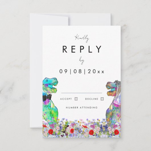 Dinosaur Theme Wedding Reply RSVP Karte (Vorderseite)