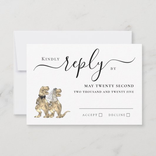 Dinosaur Theme Wedding Reply RSVP Karte (Vorderseite)