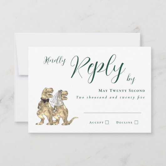 Dinosaur Theme Wedding Reply RSVP Karte (Vorderseite)