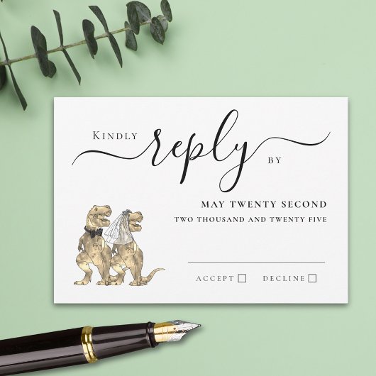 Dinosaur Theme Wedding Reply RSVP Karte