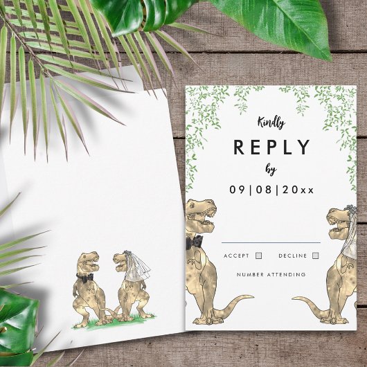 Dinosaur Theme Wedding Reply RSVP Karte