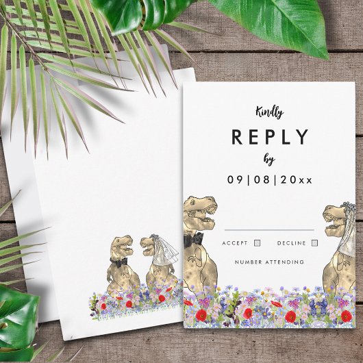Dinosaur Theme Wedding Reply RSVP Karte