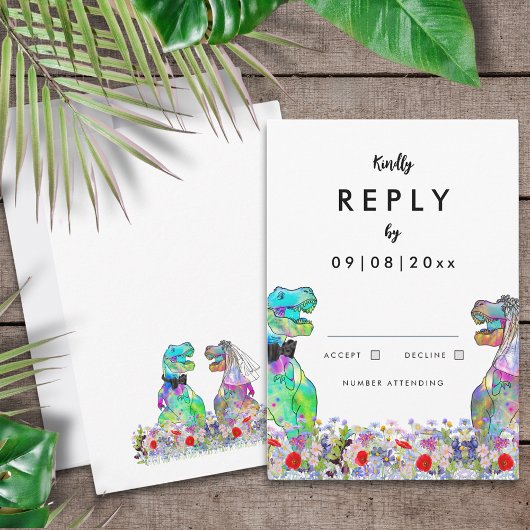 Dinosaur Theme Wedding Reply RSVP Karte
