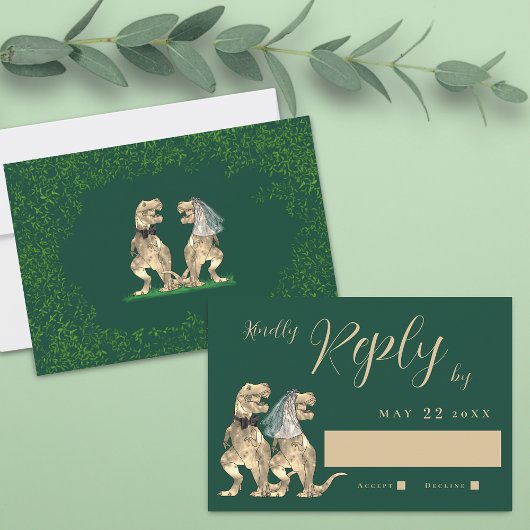 Dinosaur Theme Wedding Reply RSVP Karte