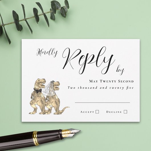 Dinosaur Theme Wedding Reply RSVP Karte