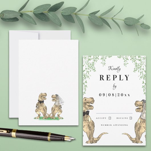 Dinosaur Theme Wedding Reply RSVP Karte