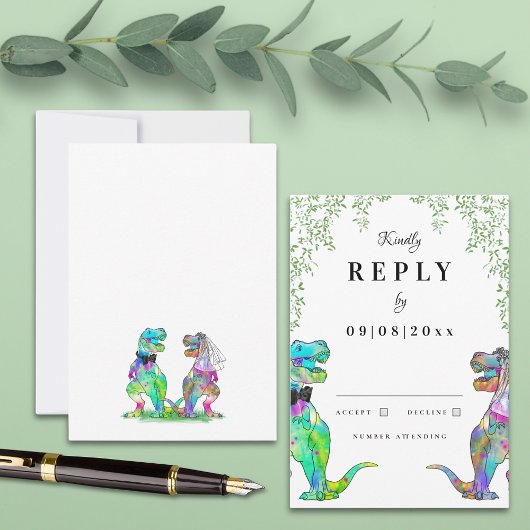Dinosaur Theme Wedding Reply RSVP Karte