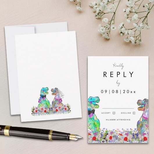 Dinosaur Theme Wedding Reply RSVP Karte