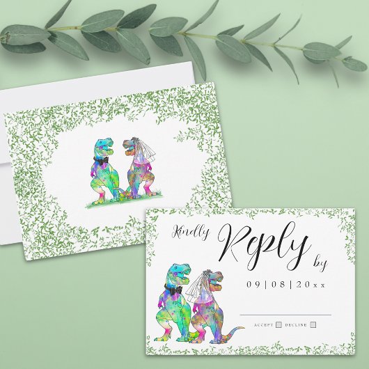 Dinosaur Theme Wedding Reply RSVP Karte