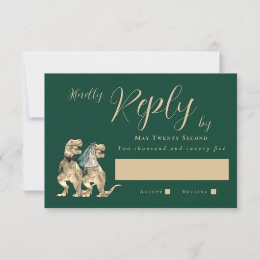 Dinosaur Theme Wedding Reply RSVP Karte (Vorderseite)