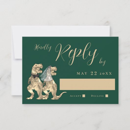 Dinosaur Theme Wedding Reply RSVP Karte (Vorderseite)