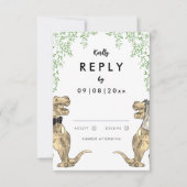 Dinosaur Theme Wedding Reply RSVP Karte (Vorderseite)