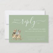 Dinosaur Theme Wedding Reply Sage Green RSVP Karte (Vorderseite)