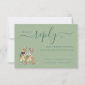 Dinosaur Theme Wedding Reply Sage Green RSVP Karte (Vorderseite)