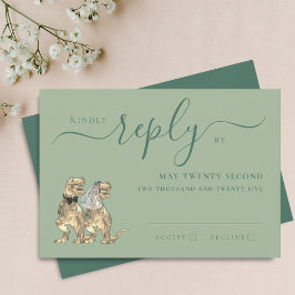 Dinosaur Theme Wedding Reply Sage Green RSVP Karte