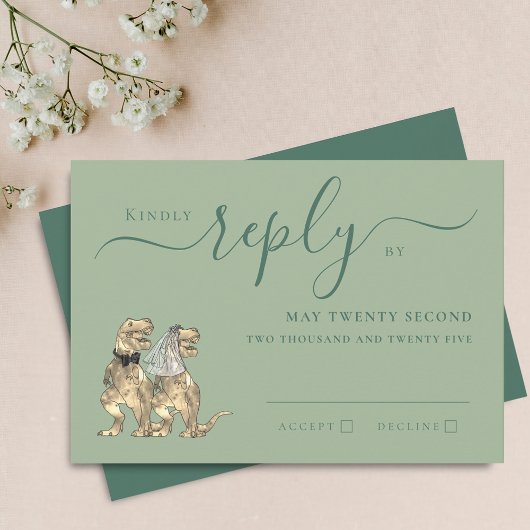 Dinosaur Theme Wedding Reply Sage Green RSVP Karte