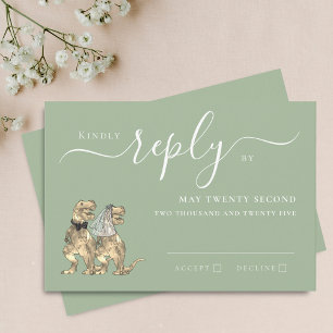 Dinosaur Theme Wedding Reply Sage Green RSVP Karte