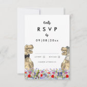 Dinosaur Theme Wedding RSVP Karte (Vorderseite)
