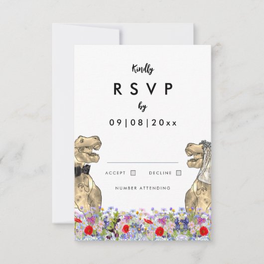 Dinosaur Theme Wedding RSVP Karte (Vorderseite)