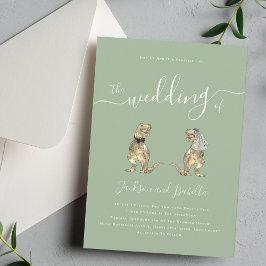 Dinosaur Theme Wedding Sage Green Einladung