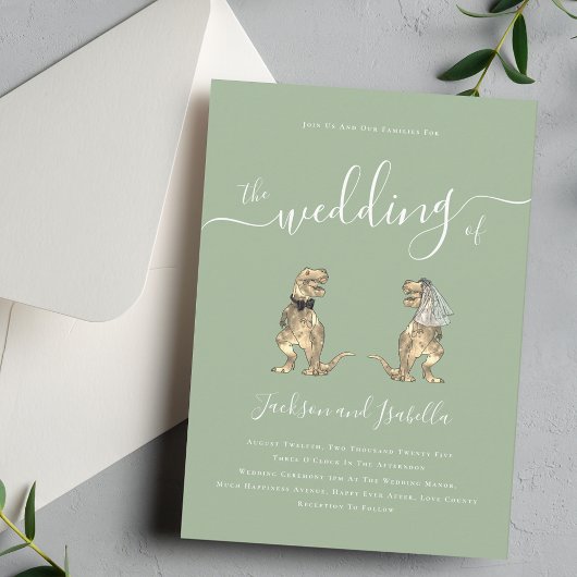 Dinosaur Theme Wedding Sage Green Einladung