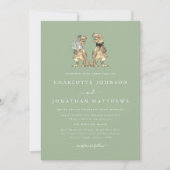 Dinosaur Theme Wedding Sage Green Einladung (Vorderseite)