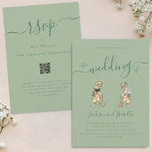 Dinosaur Theme Wedding Sage Green QR Code Einladung
